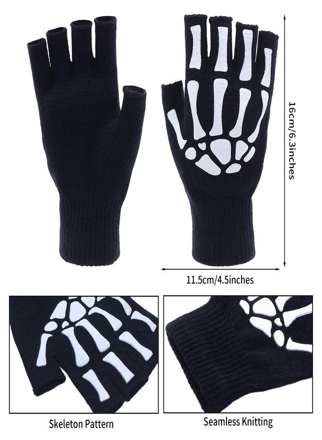 Drokenle Skeleton Fingerless Gloves for Men Women, Halloween Costume Skull Bone Gloves Glow in The Dark Ghost Halloween Costume Accessories - Image 2
